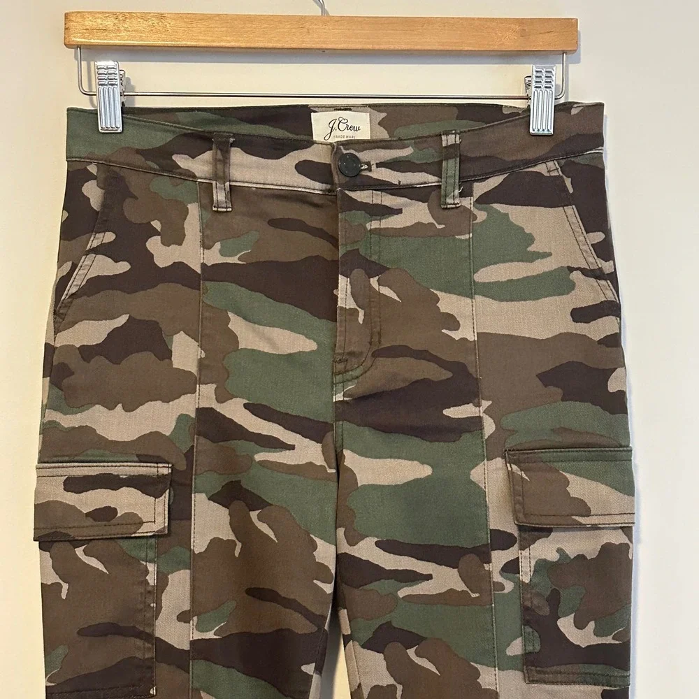 J Crew Camouflage Cargo Pants Womens Size 27 Green Brown Utility Pocket Slim Fit